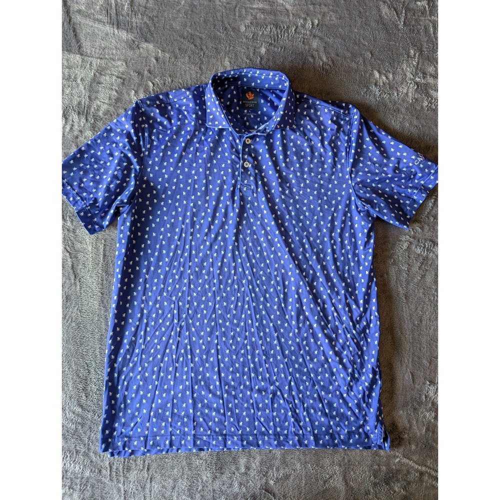 Donald Ross Sport Mens Blue Dog Print Golf Polo Shirt Cascata Large L
